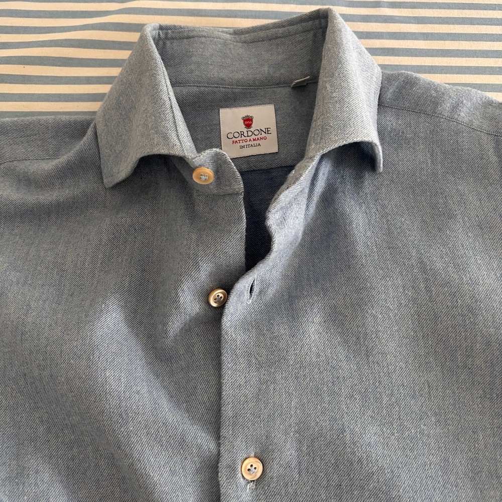 Cordone 1956 light blue flannel shirt